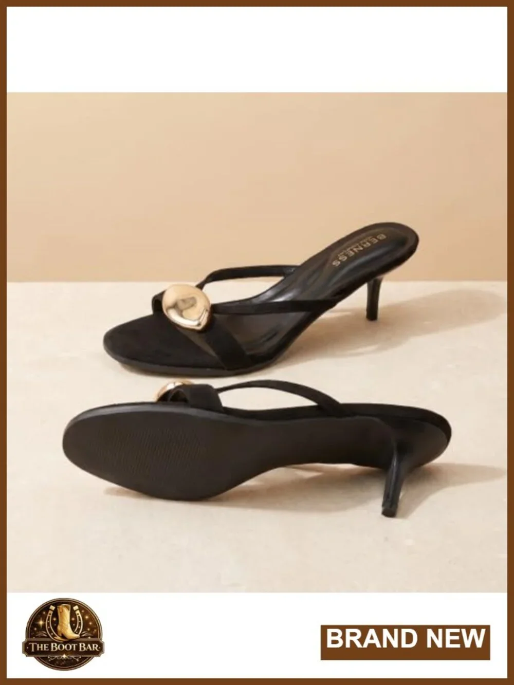Women's Kitten Heel Slide Sandals Embellished Open Toe Faux Suede Dress Heels